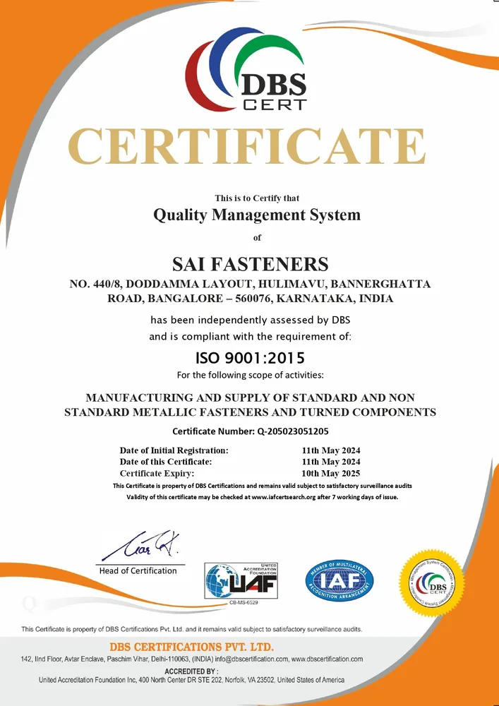 sai fasteners iso 9001 2015